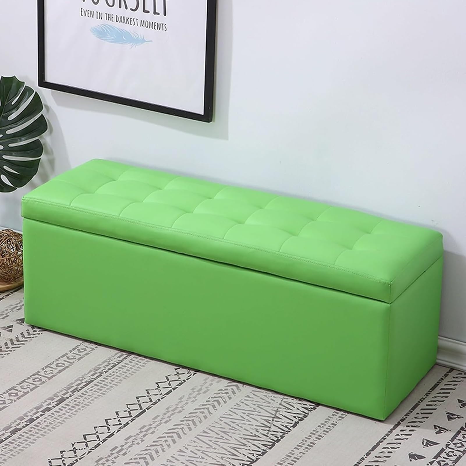 GHFXSCV Green Entry Bench with Storage & Cushion, Leather Shoe Rack, Stylish Sofa Stool, 100cm/40in Entryway Furniture for Home nization & Decor