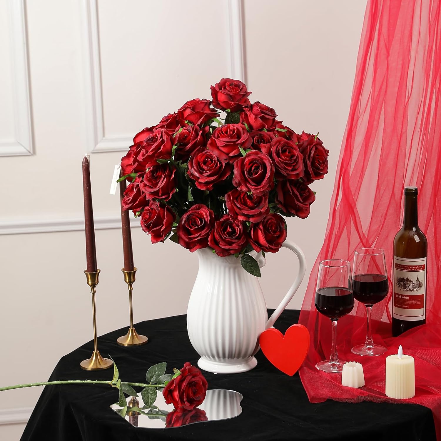 Nubry 24pcs Artificial Burgundy Roses, Fake Silk Roses Flower with Long Stems, Realistic Flowers for Bridal Wedding Party Table Centerpiece Home Decor - Image 9