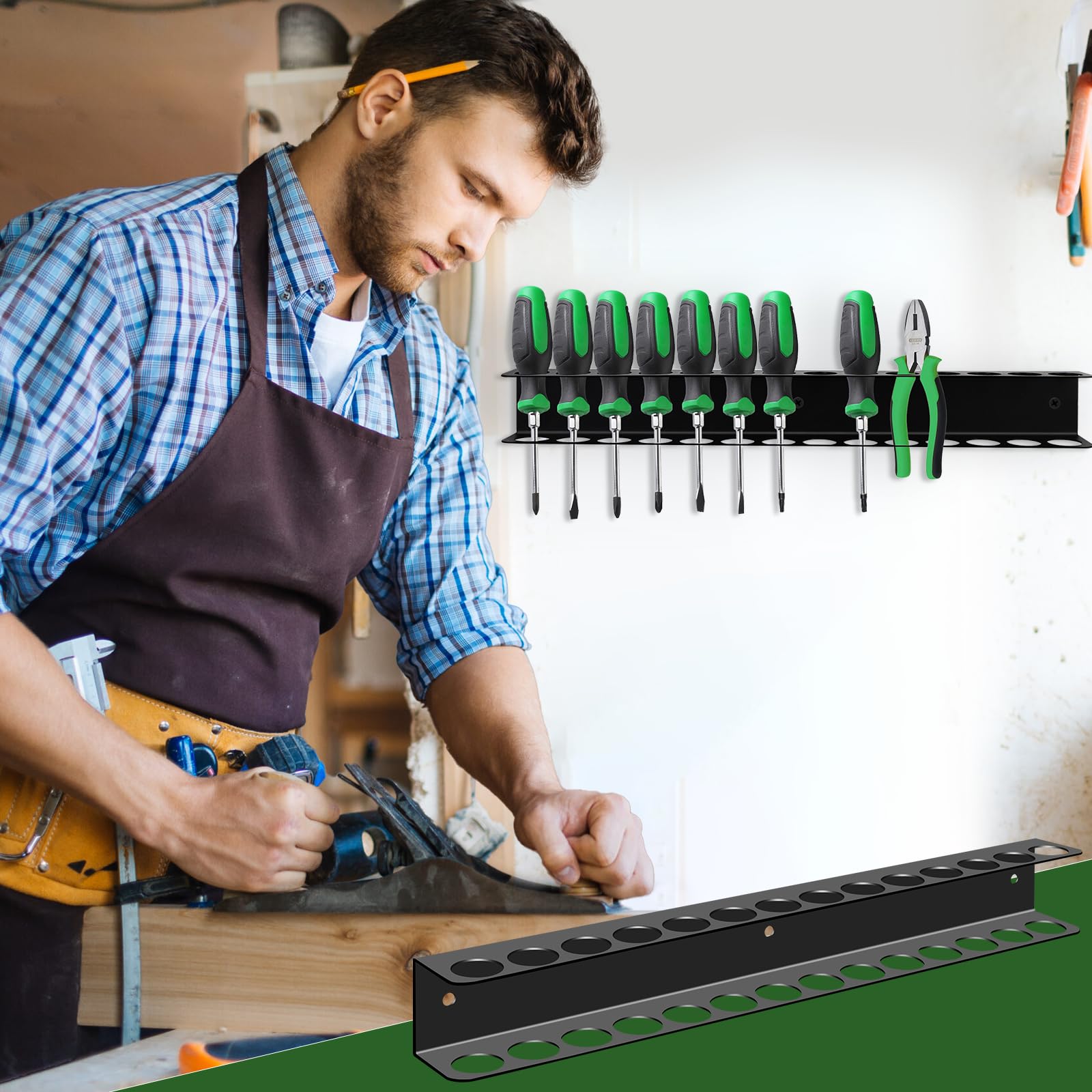 Supporto per pinza da parete, set da 2 pezzi, 14 fori, da parete, organizer per chiavi a pinza, supporto per cacciavite con tubi di espansione, supporto per attrezzi per garage, officina, banco da