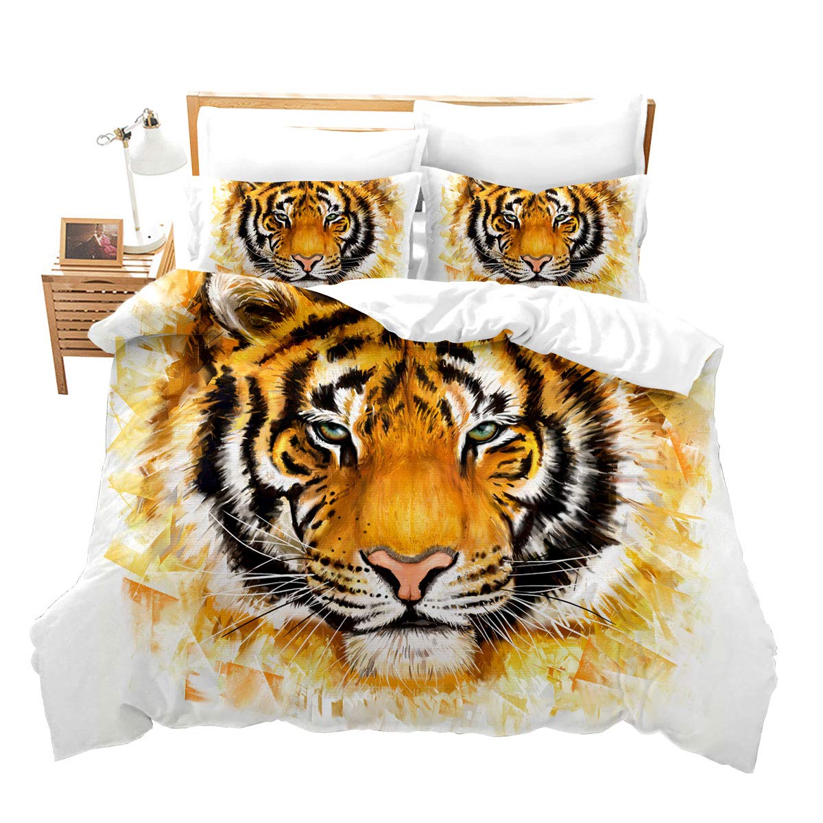 Loussiesd Tiger Face Bedding Duvet Cover Set Super King Quilt Cover 3d Safari Wild Animal Wildlife Comforter Cover Adult Teens Boys Bedspread Cover Personalized Bedding Set Yellow Bed Cover โ image 1