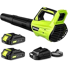 Leaf Blower Cordless, Leaf Blower with Battery and Charger - 2 Speed Modes, 2 Batteries, 20V Powerful Lightweight Electric Blowers for Blowing Leaves, Lawn Care, Patio, Green