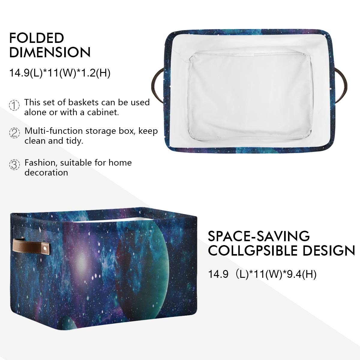 OMFUNS Moon And Stars Foldable Storage Baskets – Large 15x11x9.5 Inch Rectangular Bins With Handles For Toys, Laundry, And Home Organization