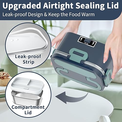 Miniatura 5 de Fiambrera eléctrica calentada de 100 W  3 en 1 1.8 L, calentador de alimentos portátil para adultos, 12 V24 V110 V con tapa de compartimento a