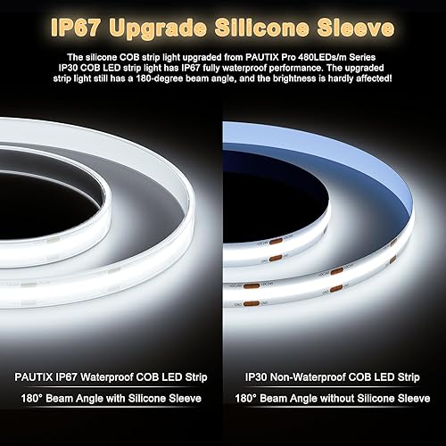 Miniatura 2 de PAUTIX COB - Tira de luz LED IP67 impermeable 32.8 pies, 6000 K luz blanca diurna 4800 LED CRI90+ 24V súper brillante, tira de luz LED de silicona