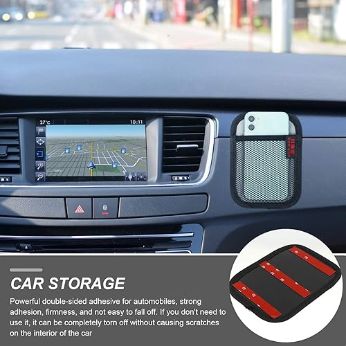 Miniatura 2 de VICASKY Bolsa de red de cuero PU para automóvil, bolsa de almacenamiento de carnet bolsa de almacenamiento para asiento de automóvil, bolsa de