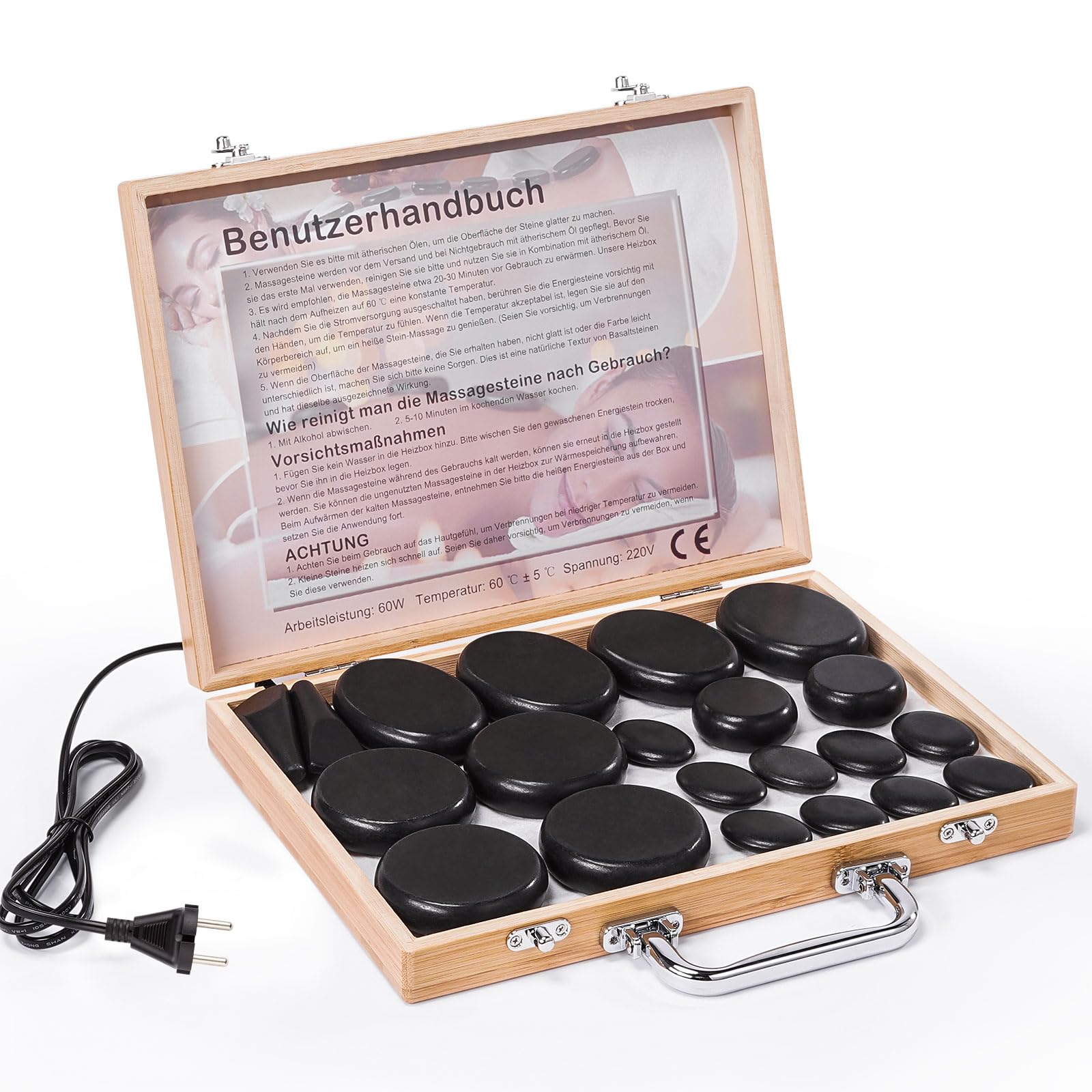 Hot Stone Massage Set, 21 Natürlicher Basalt Heiße Steine, T