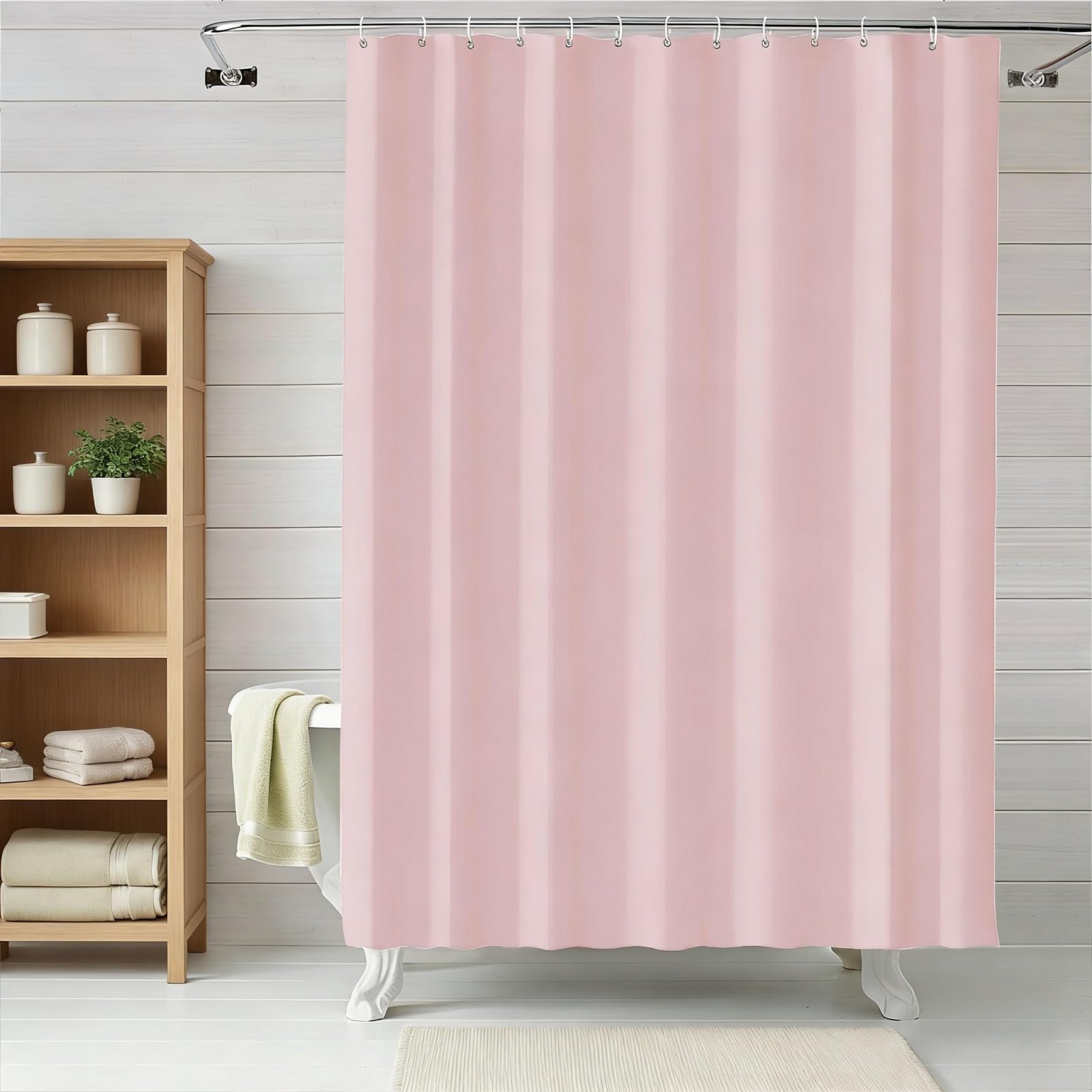 Cortina Ducha 180 x 200 cm Impermeable Antimoho Lavable Cortina Ducha con 12 Ganchos para Familia, Hotel, Duchas, Bañeras y Cuartos de Baño, Rosa