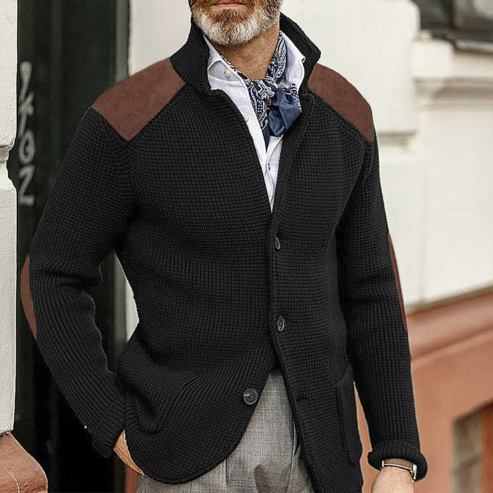 Cardigan Hombre Invierno, Chaqueta De Punto Elegante Hombre Manga Larga Cárdigan De Punto Trenzado Casual Cuello De Chal Abotonado con Bolsillos Chaqueta De Entretiempo De Punto