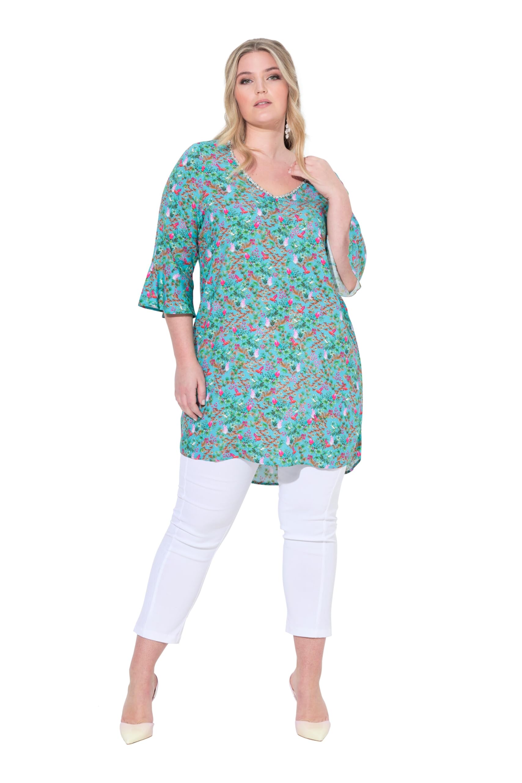 MIAMODA Damen große Größen Übergrößen Plus Size Tunika, A-Linie, Alloverdruck, 3/4-Ärmel 837100