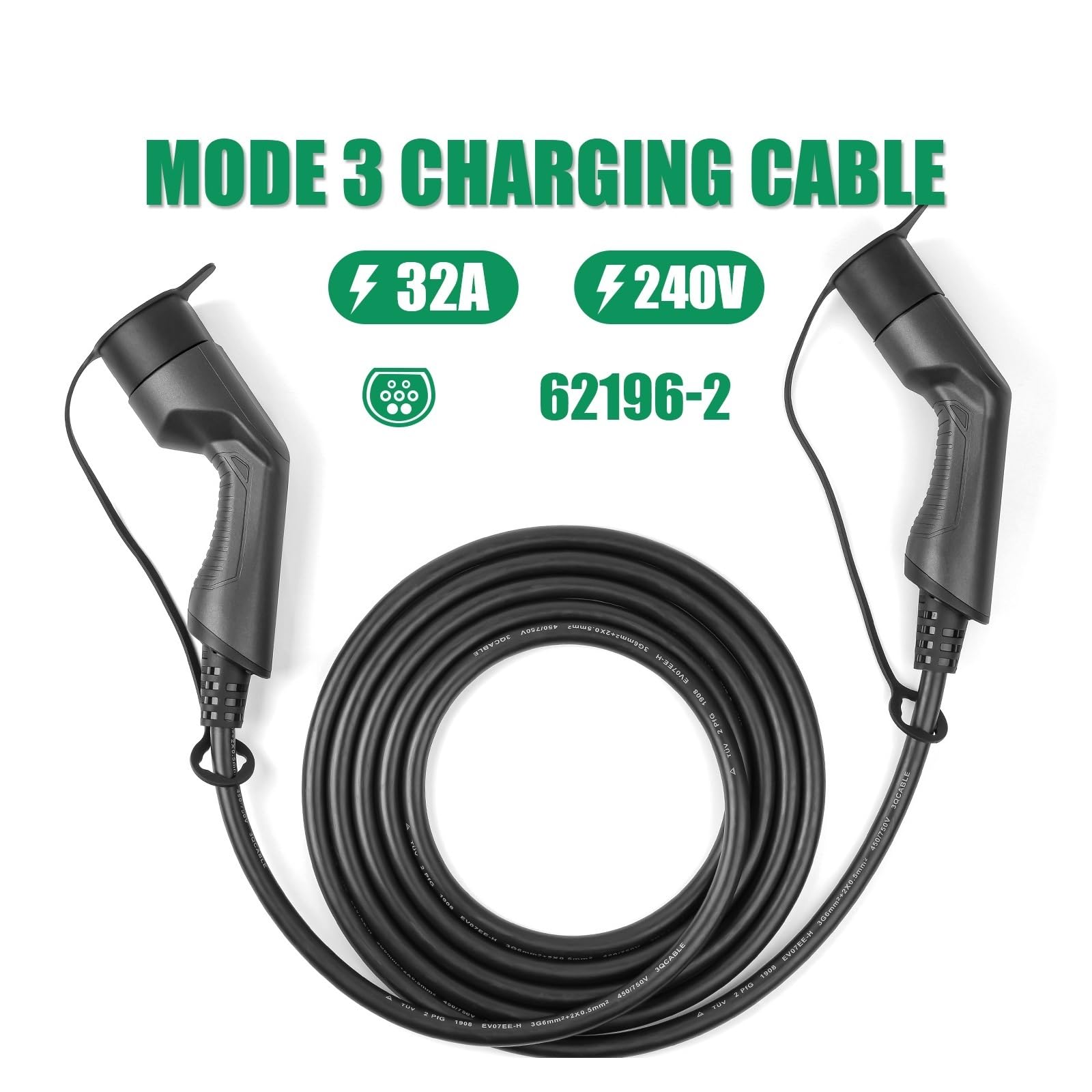 Amazon | タイプ2 電気自動車 EV 充電ケーブル 1相 32A メス-オス 5M