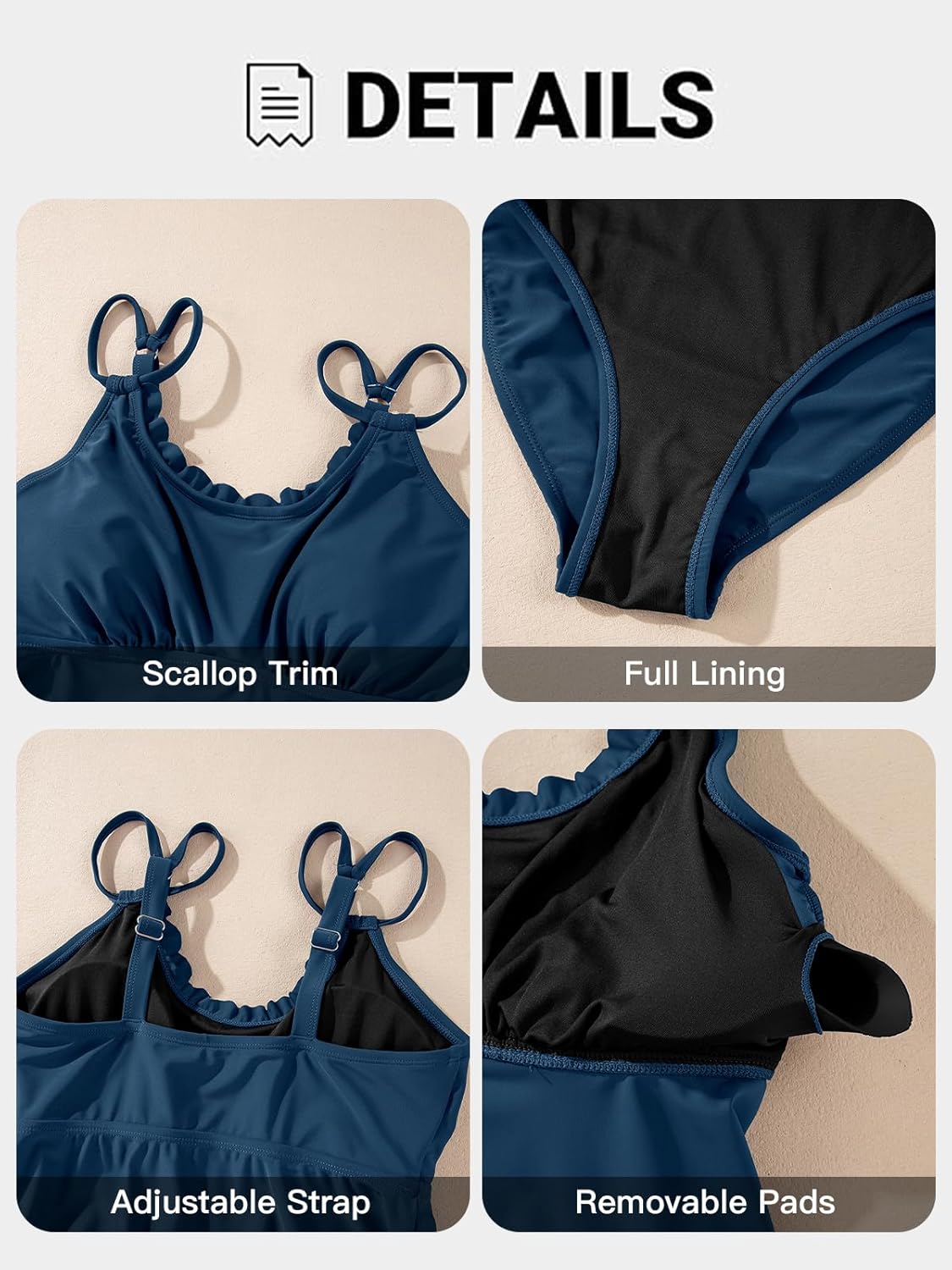 Aleumdr Women's Tankini Bathing Suit 2 Piece Tummy Control Swimsuit Scallop Trim Tankini Top with Bottom - Image 5