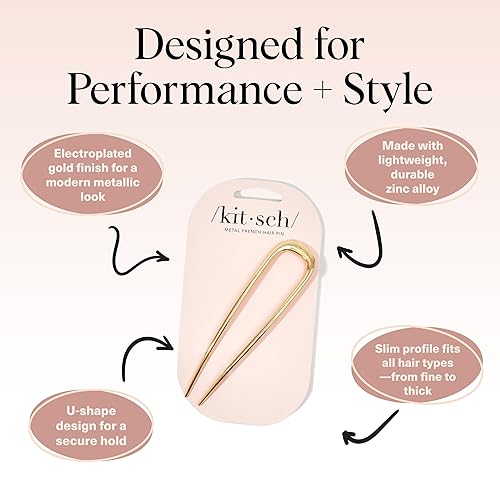 Miniatura 4 de Kitsch - 1 Horquilla francesa de metal para mujer, accesorios elegantes para el cabello, para moños y giros franceses, diseñado para un ajuste