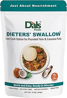 Dals Foods Healthy Nutritious Fufu, Dieters' Swallow | 100% Natural Flour, Low-Carb, Plant-Based Fiber & Protein Blend, Gluten Free Baking & Cooking, Non-GMO Grain Free | Keto Substitute to Grains & Starch| Packaged in USA