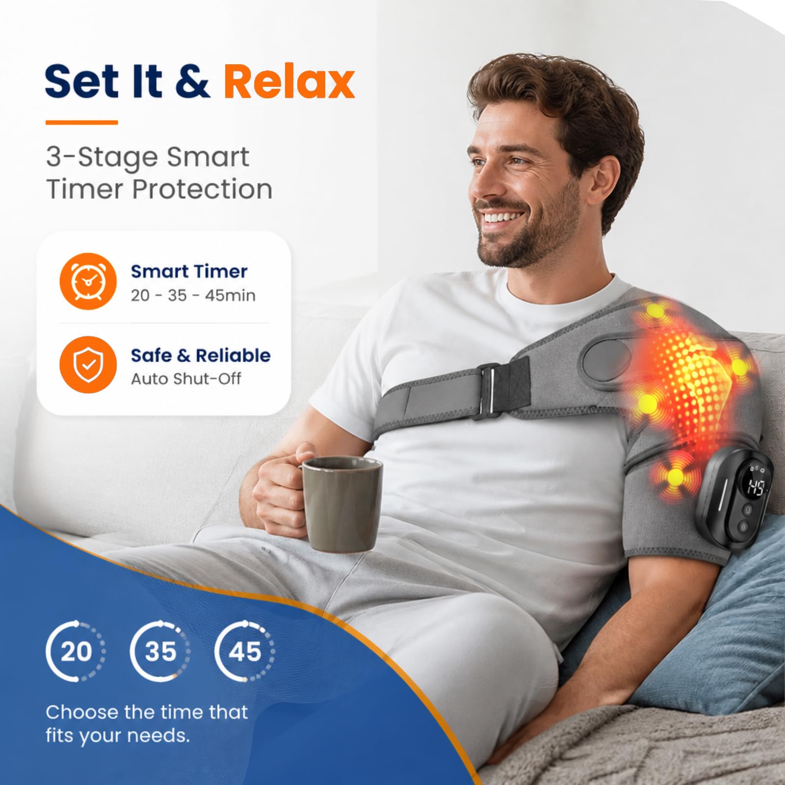 Triplo metodo - Massaggiatore per spalle con calore e vibrazione, 5 livelli di calore e 5 modalità, 5000 mAh, separazione magnetica, regolabile, traspirante, dispositivo per massaggio alle spalle