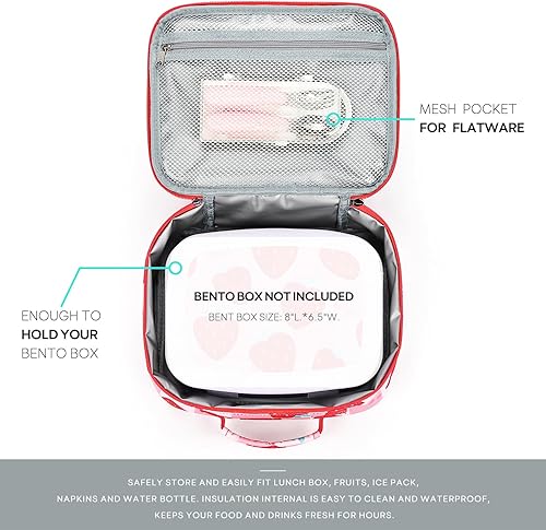 Miniatura 122 de mibasies Lonchera infantil para niñas pequeñas, bolsa de almuerzo aislada y reutilizable para la escuela, fresas surtidas, color rosa Surtido