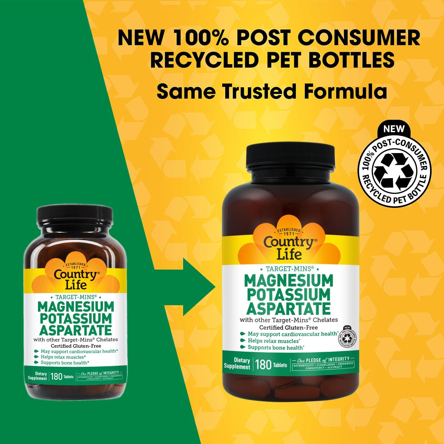Country Life Magnesium and Potassium Supplement for Heart Health, Cardiovascular Support, Immune System and Bone Health, Gluten-Free