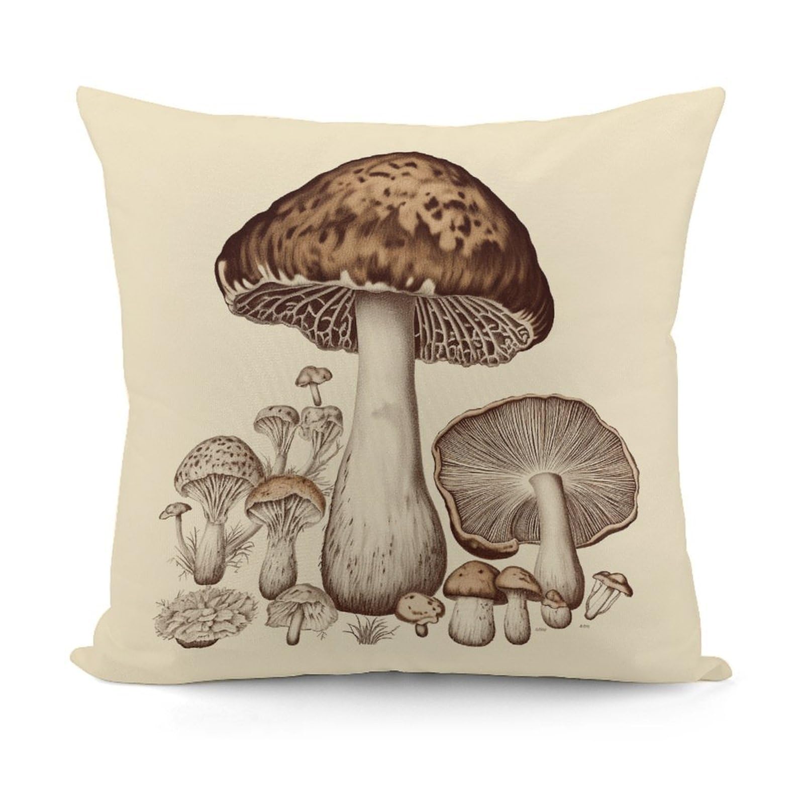 VstaDank Decorative Vintage Mushrooms Drawing Throw Pillow Covers Luxury Soft Pillowcases Fluffy Plush Accent Pillow Cases Personalized Square Lumbar Pillows Shells for All Seasons 18" X 18"