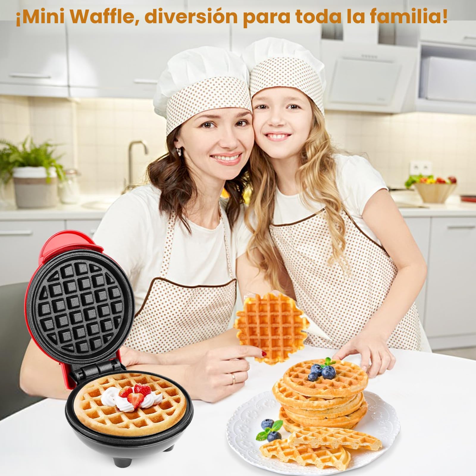 LWMTT Mini gofrera belga, diámetro 10 cm, 220 V | 350 W, clásica, calefacción de doble cara, gofrera de burbujas, una persona, compacta, adecuada para excursiones, color rojo