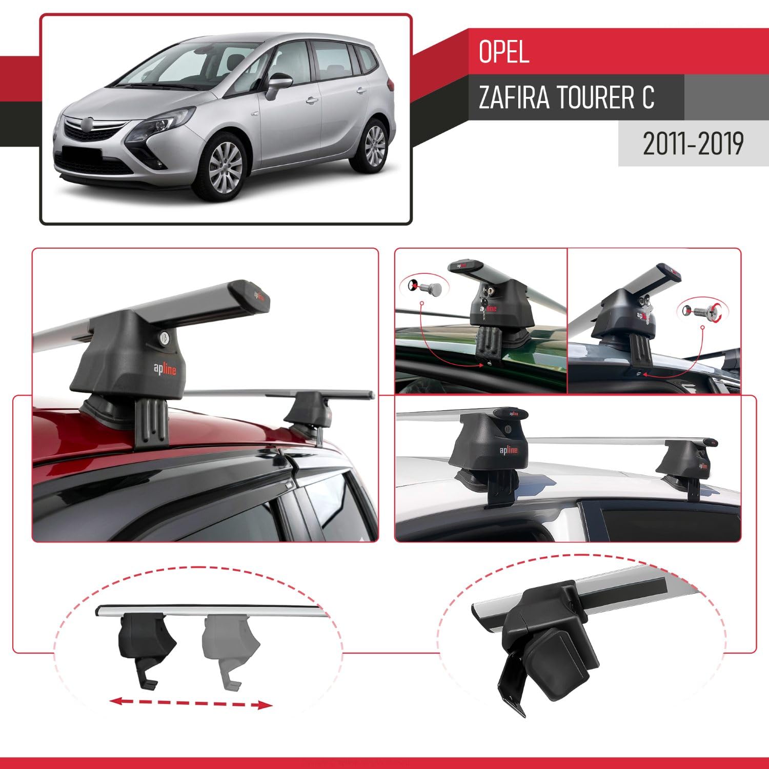 Compatible con Opel Zafira Tourer C 2011-2019 Ace-4 Barras de Techo Auto Portaequipajes Barras Transversales Gris Aluminio 2 Barras