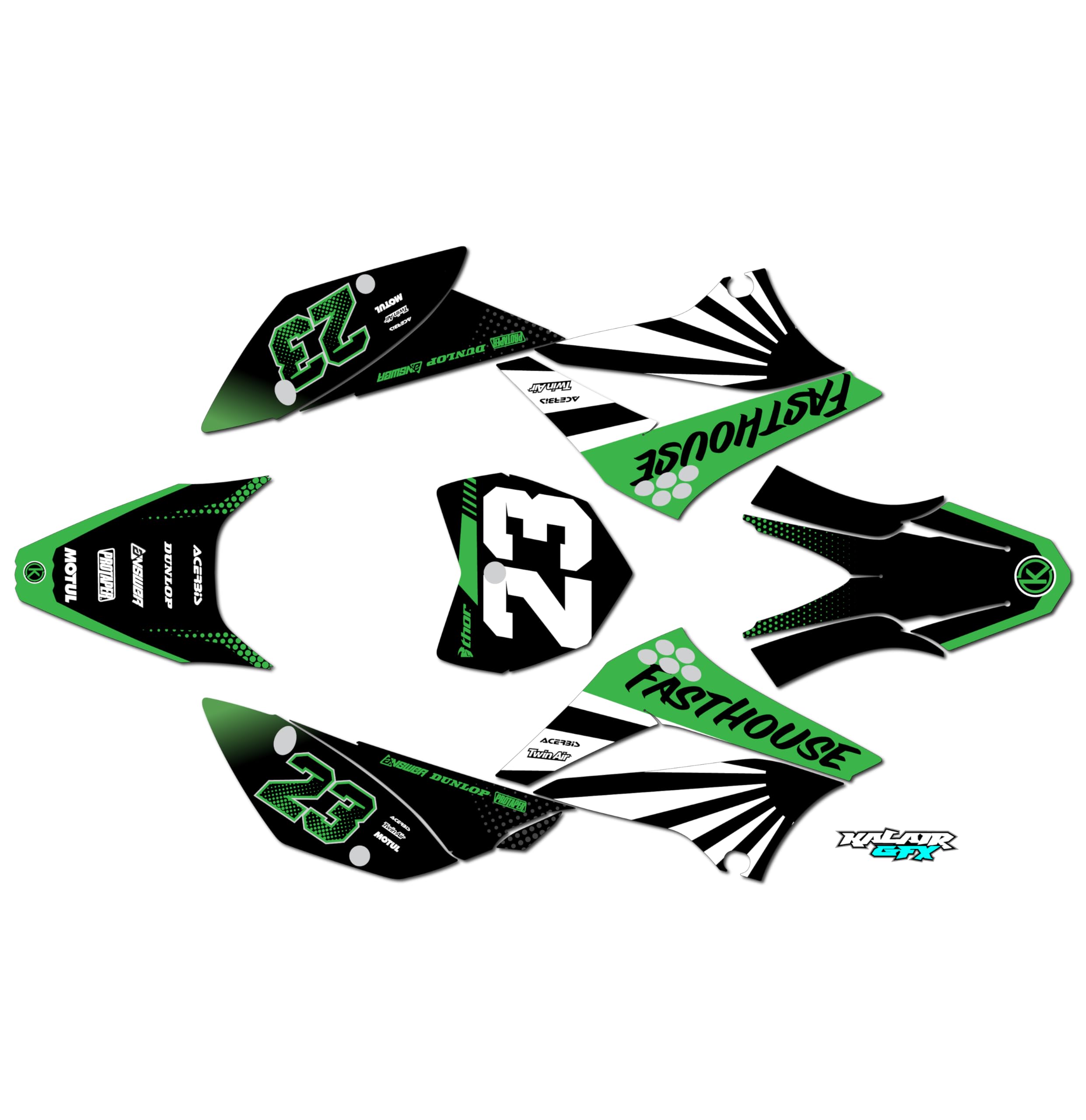 Kawasaki KX 85 00-13 Graphics with backgrounds Team Racing Graphics kit for 2001-2013 Kawasaki KX 85/100,