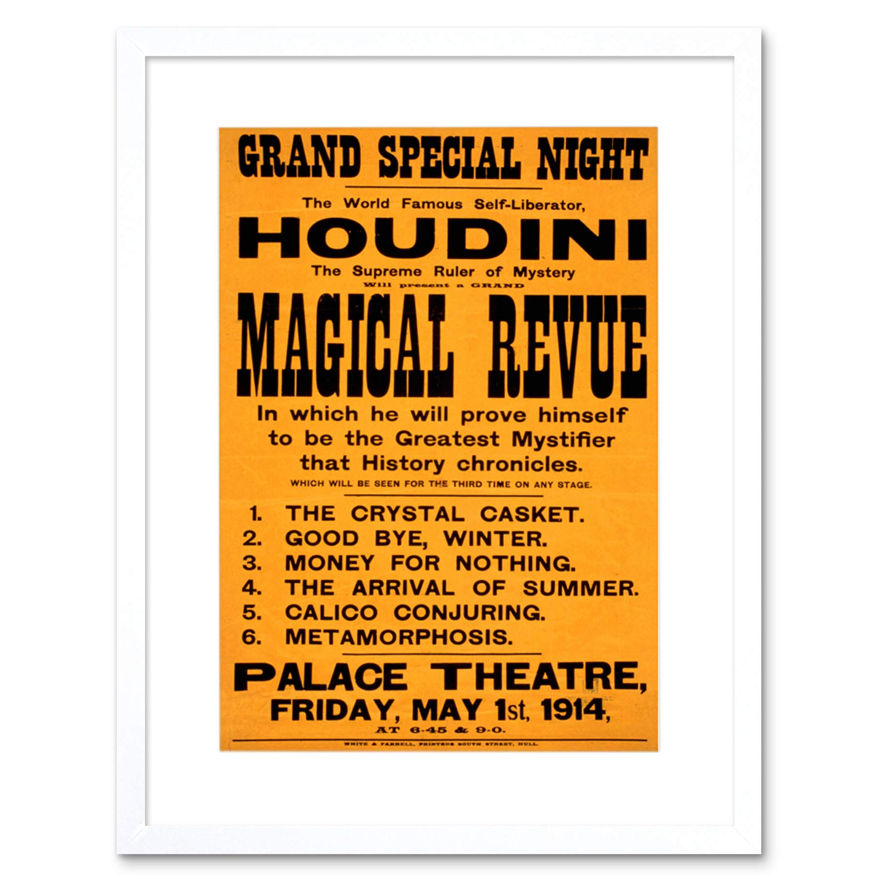 Wee Blue Coo Theatre Vaudeville Houdini Escapology Magic Vintage Advert Art Framed Wall Art Print