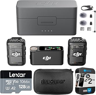 Mic 2 (2 TX + 1 RX + Charging Case) All-in-one Wireless Microphone with Lexar 128GB microSDXC Memory Card, Deco Gear 7" Hard Case and 2 YR CPS Enhanced Protection Pack