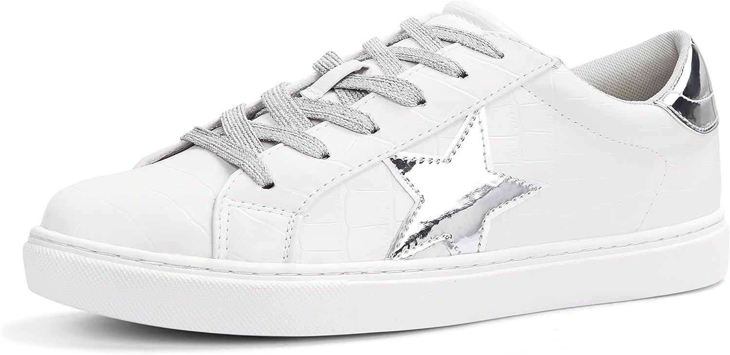 PARTY Women's Fashion Star Sneaker Lace Up Low Top Comfortable Cushioned Walking Shoes