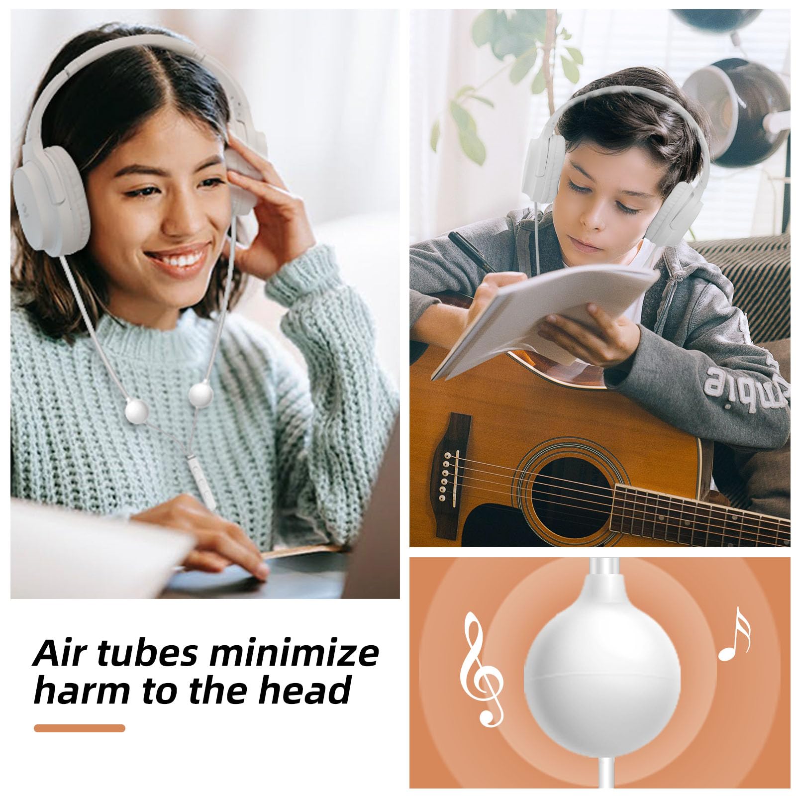 ibrain Air Tube Headphones Air Tube Headset Over The Ear Headphones Wired Airtube Headset with 3.5mm Jack - White