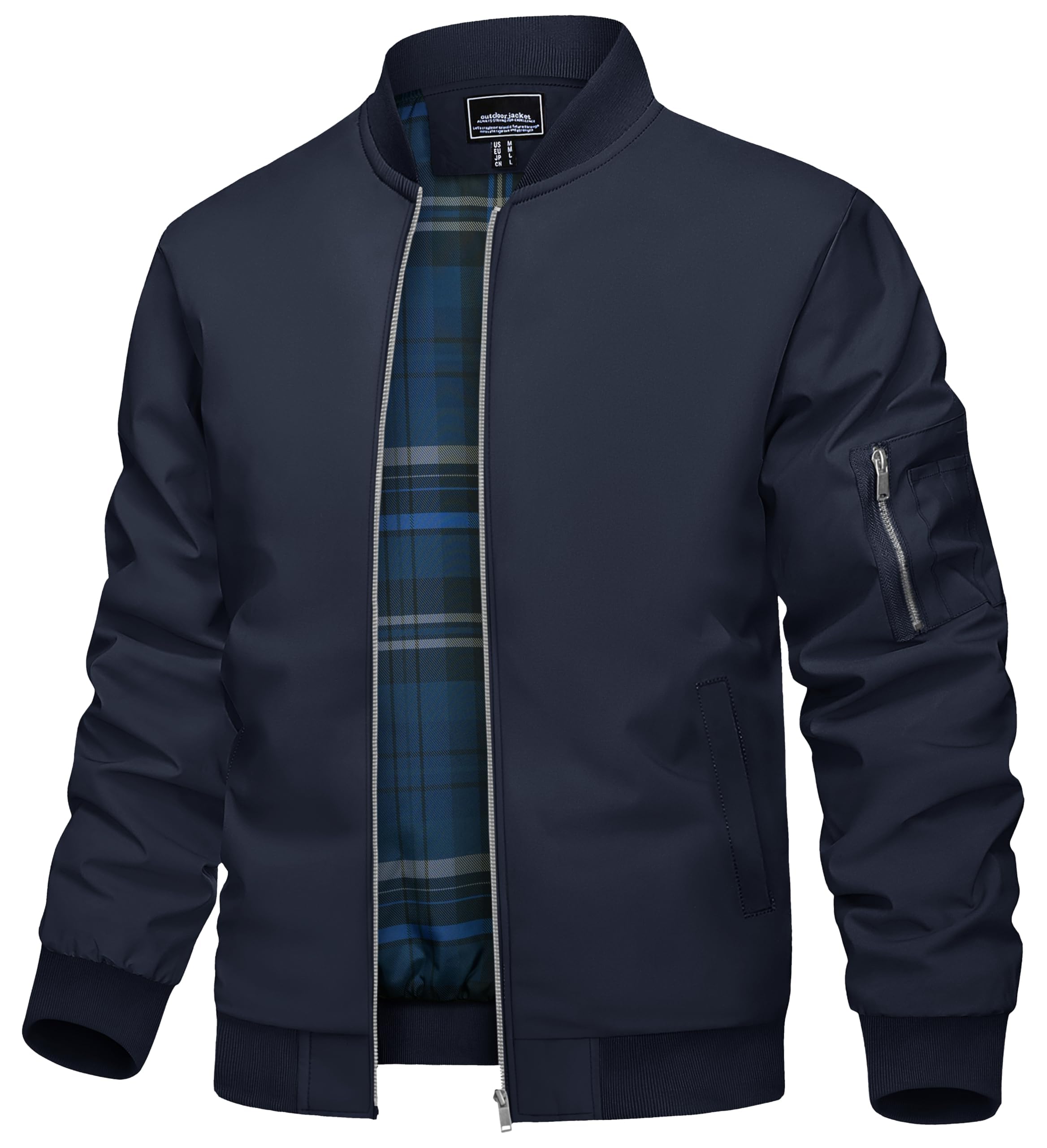 TACVASEN Herren Jacke Leichte Bomberjacke mit Ärmeltasche Herbst Übergangsjacke mit Stehkragen Blouson mit Innentasche