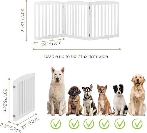 Miniatura 6 de BHG Puerta independiente para perro sin montaje, puerta de madera extendida de 72 pulgadas de alto 30 pulgadas de alto, valla plegable de acordeón