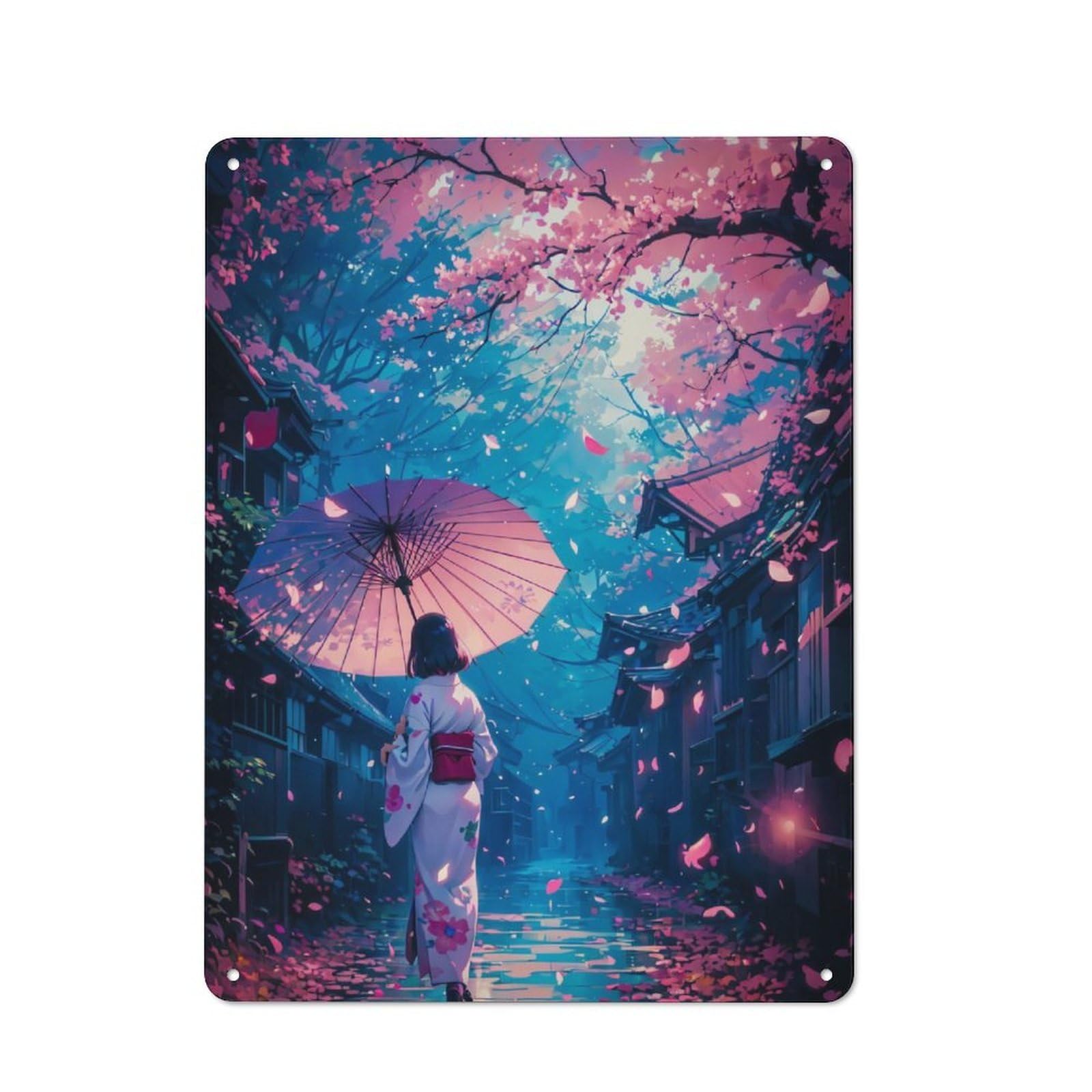 Junmoney Girls Cherry Blossom Anime For Garden Room Or Summerhouse, Retro Metal Sign 40X30cm, For Metal Sign Collectors, For Vintage Wall Decor Fans