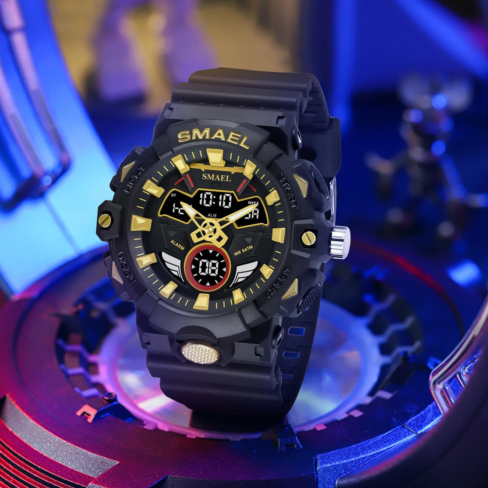 Montre Homme, 5Atm Imperméables Entreprise Décontractée Grand Cadran Chronographe, Analogiqu Quartz Double Temps Montre