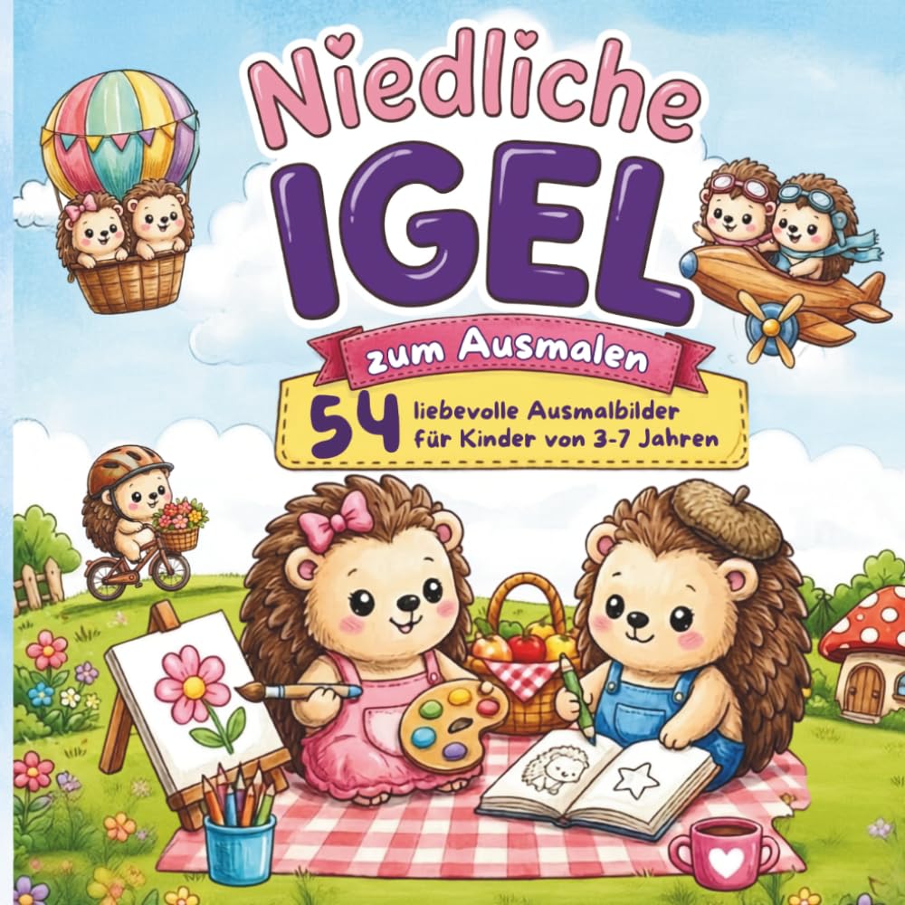 Niedliche Igel zum Ausmalen: 54 liebevolle Ausmalbilder mit süßen Igeln | Kreativer Malspaß für Kinder von 3–7 Jahren | Fördert Konzentration und Fantasie