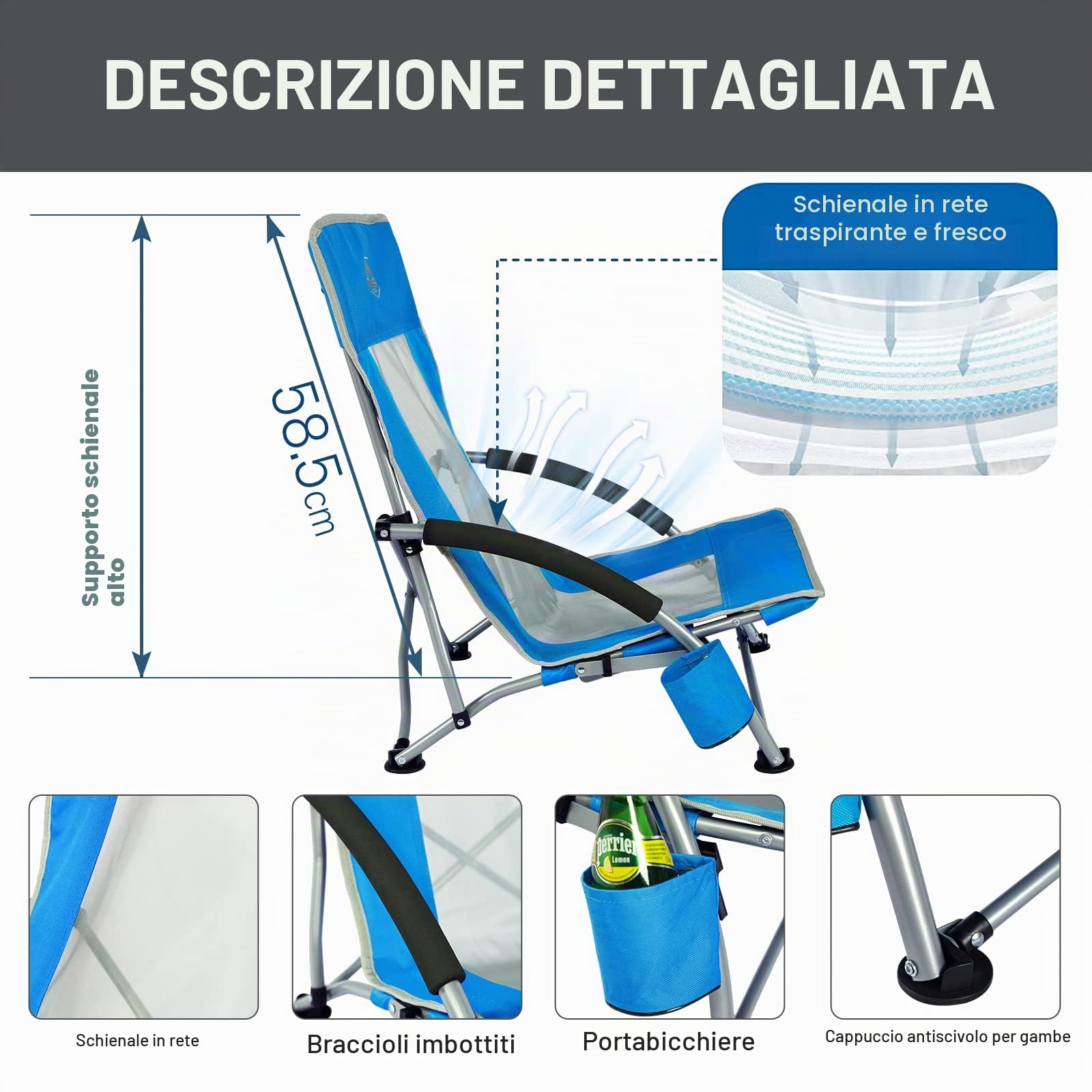 TIMBER RIDGE Sedia da Spiaggia Pieghevole Portatile con Basso Seduta, Schienale Alto Mesh Ultraleggero