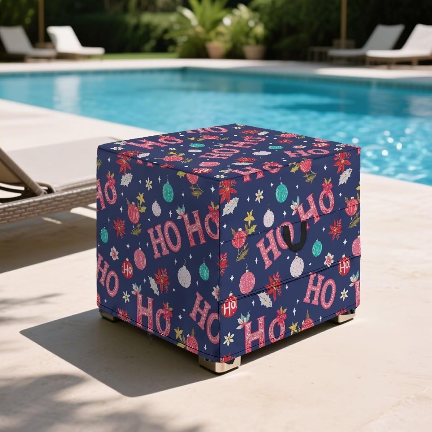 Christmas Decor Outdoor Ottoman Cover Square Patio Ottoman Covers Ho Ho Ho Print Foot Stool Cover Heavy Duty Patio Furniture Protector