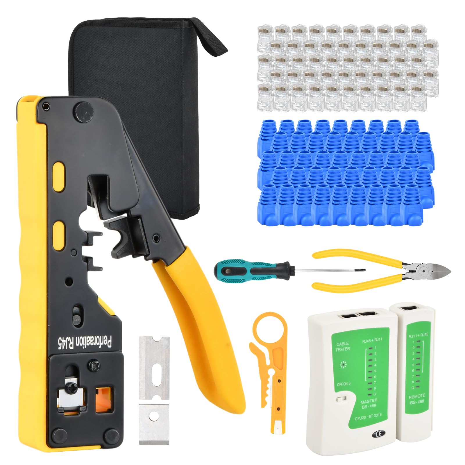 Pince à sertir RJ45 avec testeur cable et 50 connecteurs réseau