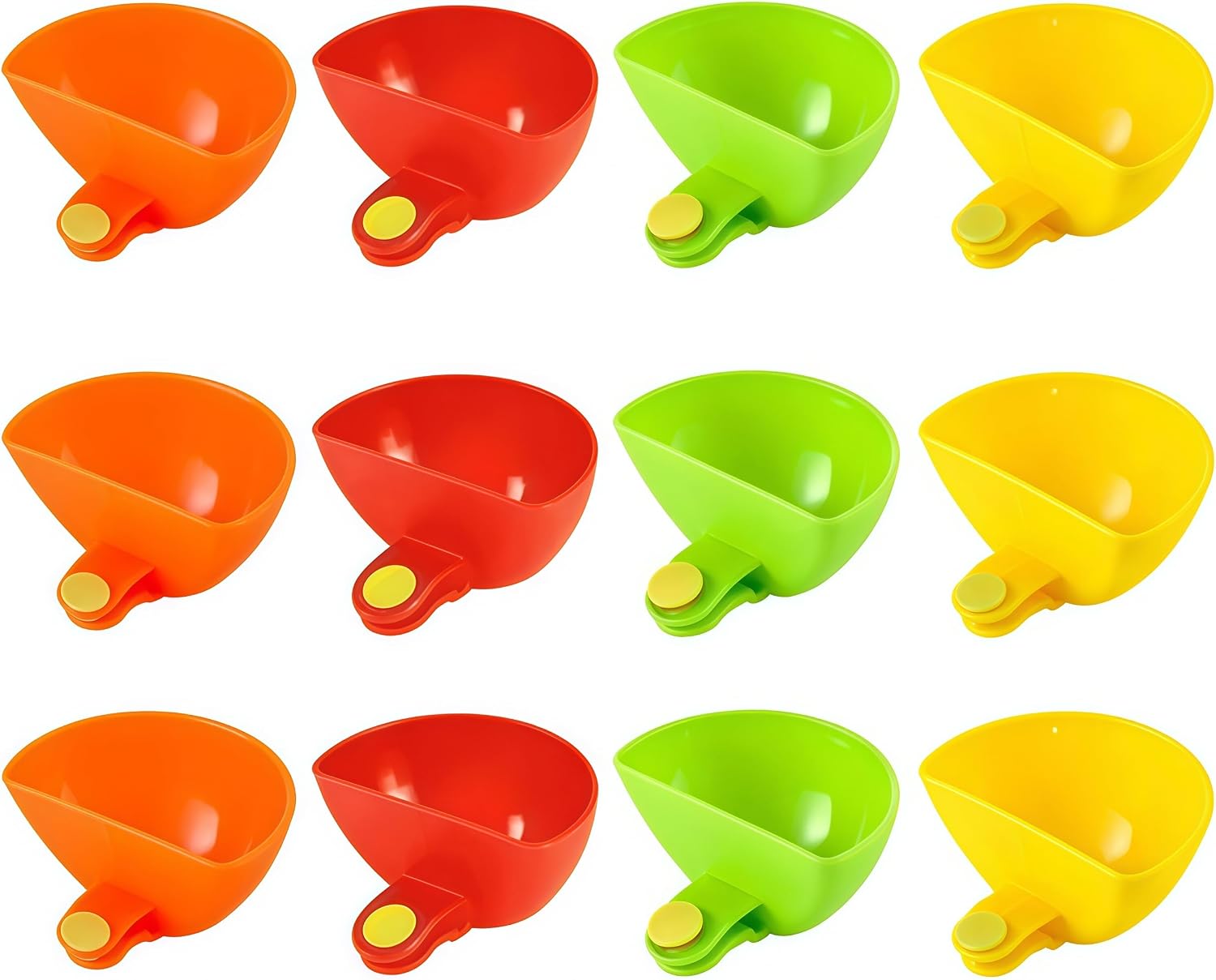 12 Pack Assorted Colors Modern, Compact Plastic Dip Bowl, Plate Clip-on Holder for Spice, Salt, Tomato Sauce, Sugar, Vinegar