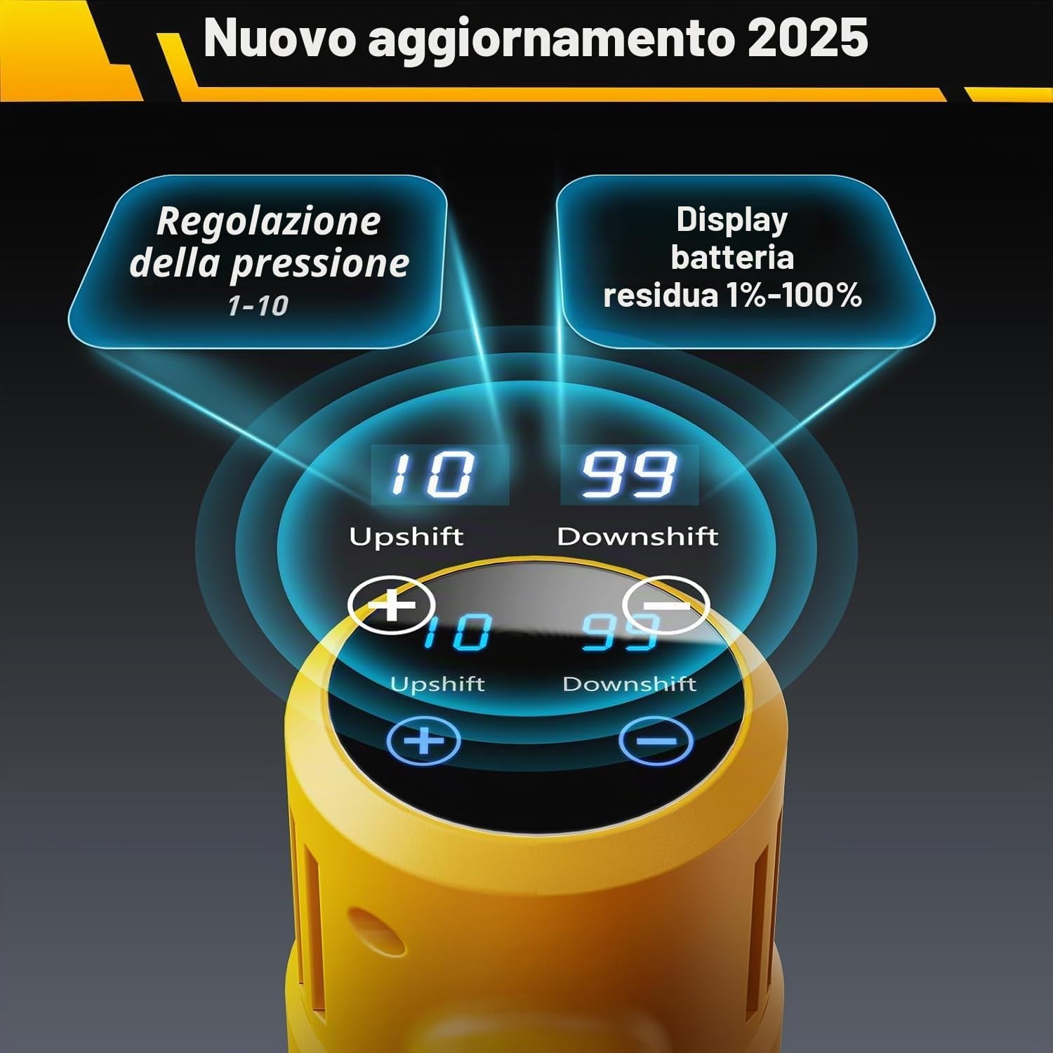 Rondella ad alta pressione a batteria 65 Bar/942PSI, pistola ad alta pressione da 21 V con batteria da 6000 mAh, ugello 6 in 1, tubo da 5 m, pistola pressa & Clean con display LCD e 10 velocità (con 2