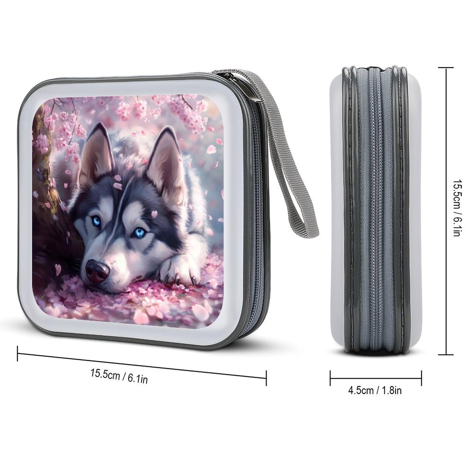 Cute Dog Husky CD Case Plastic DVD Case Holder Wallet Disc Storage Organizer for Car Travel