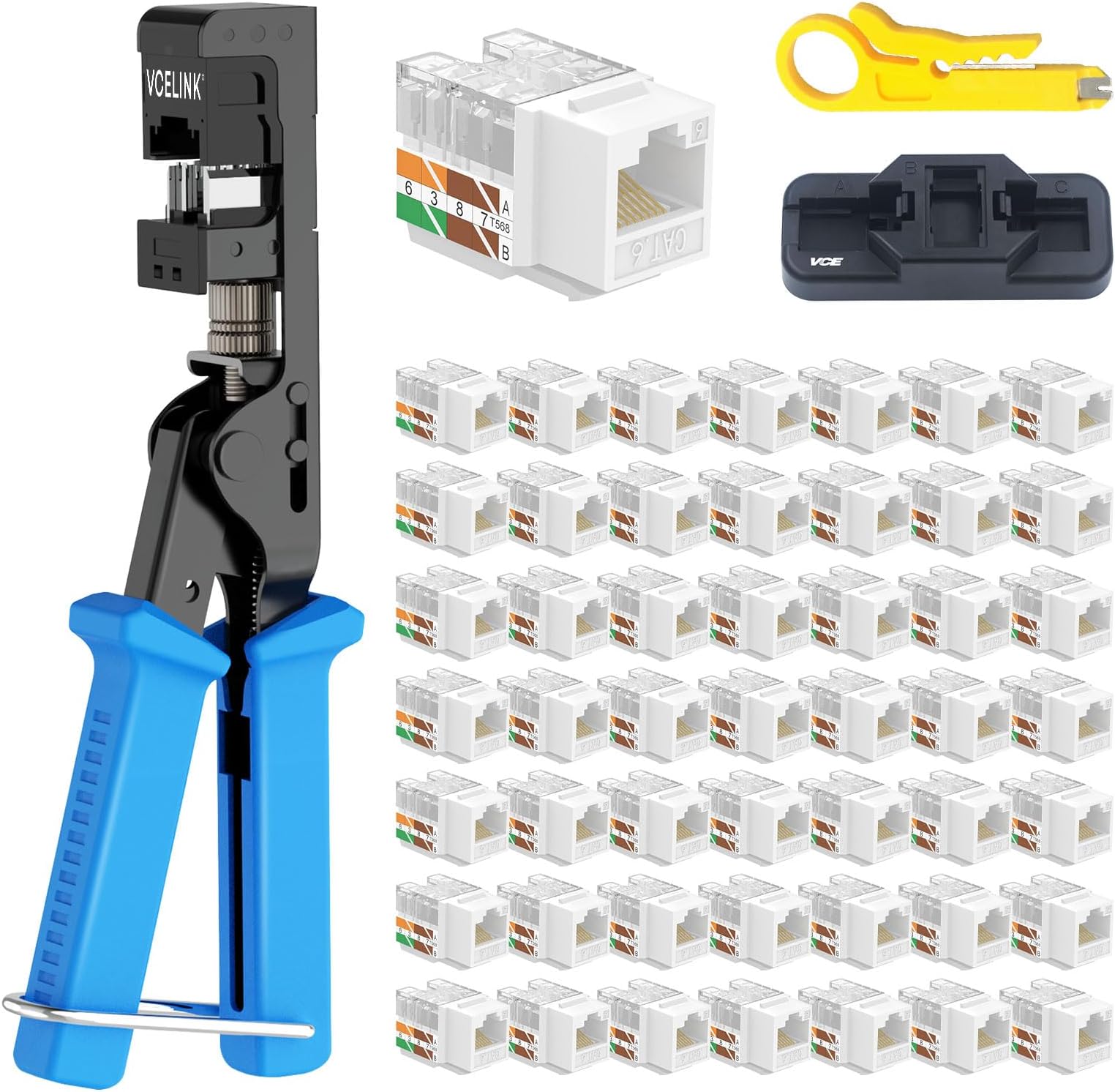 Speed Termination Keystone Tool with 50-Pack RJ45 Cat6 Keystone Jacks White