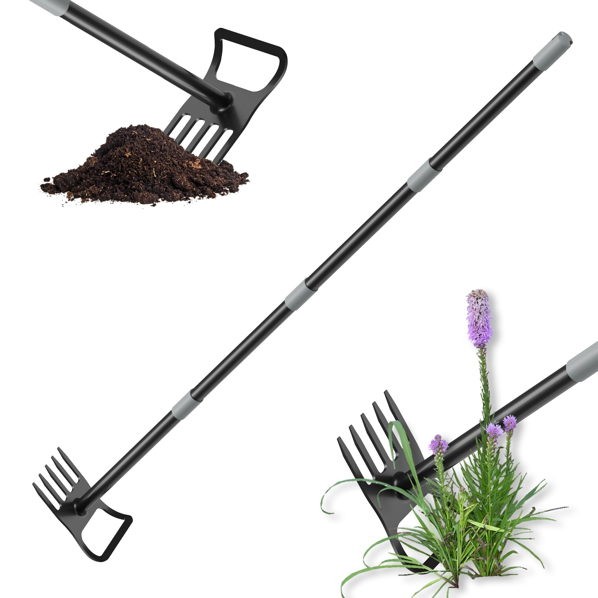 DwelSpire Garden Hoe - Stirrup Hoe and Rake 2 in 1, Heavy Duty Garden Hoe for Weeding with Adjustable Handle 17-60 Inch, G...