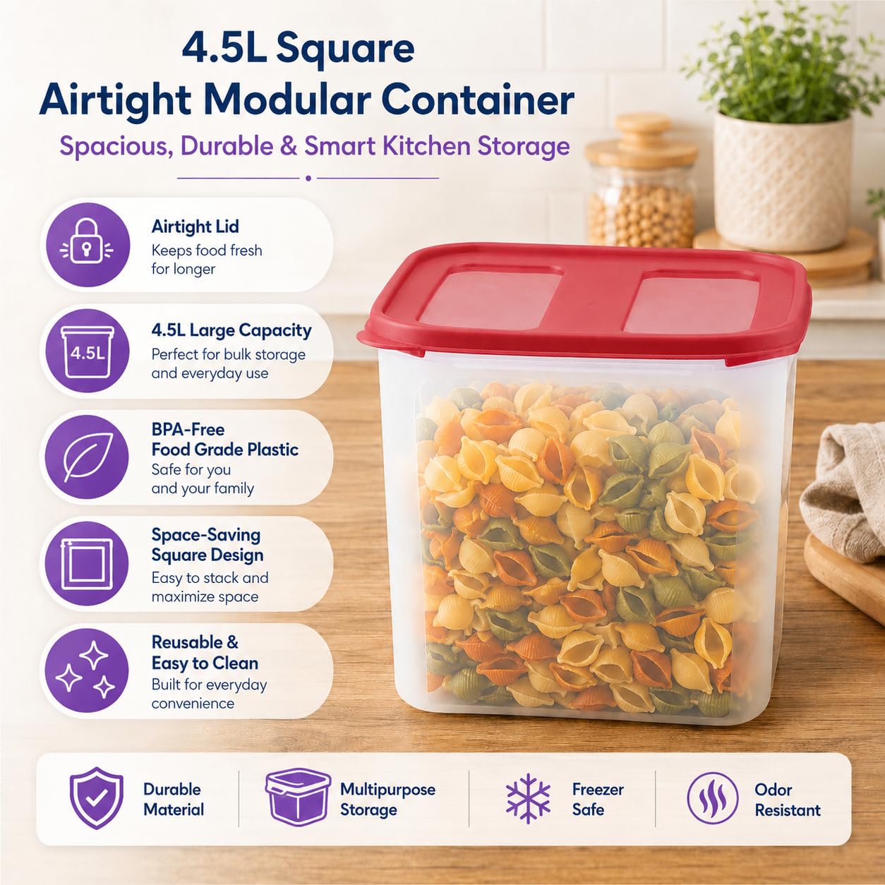 Cutting EDGE 2X Series 4.5L Airtight Modular Container, Set of 1 (Dark Red) 2