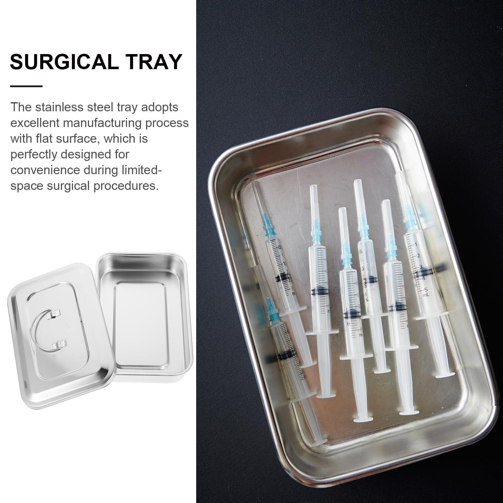 generic Vassoio medico dello strumento - Scatola di in Acciaio Inossidabile con Coperchio per Strumenti Chirurgici Puntura Vassoio 9Pollici