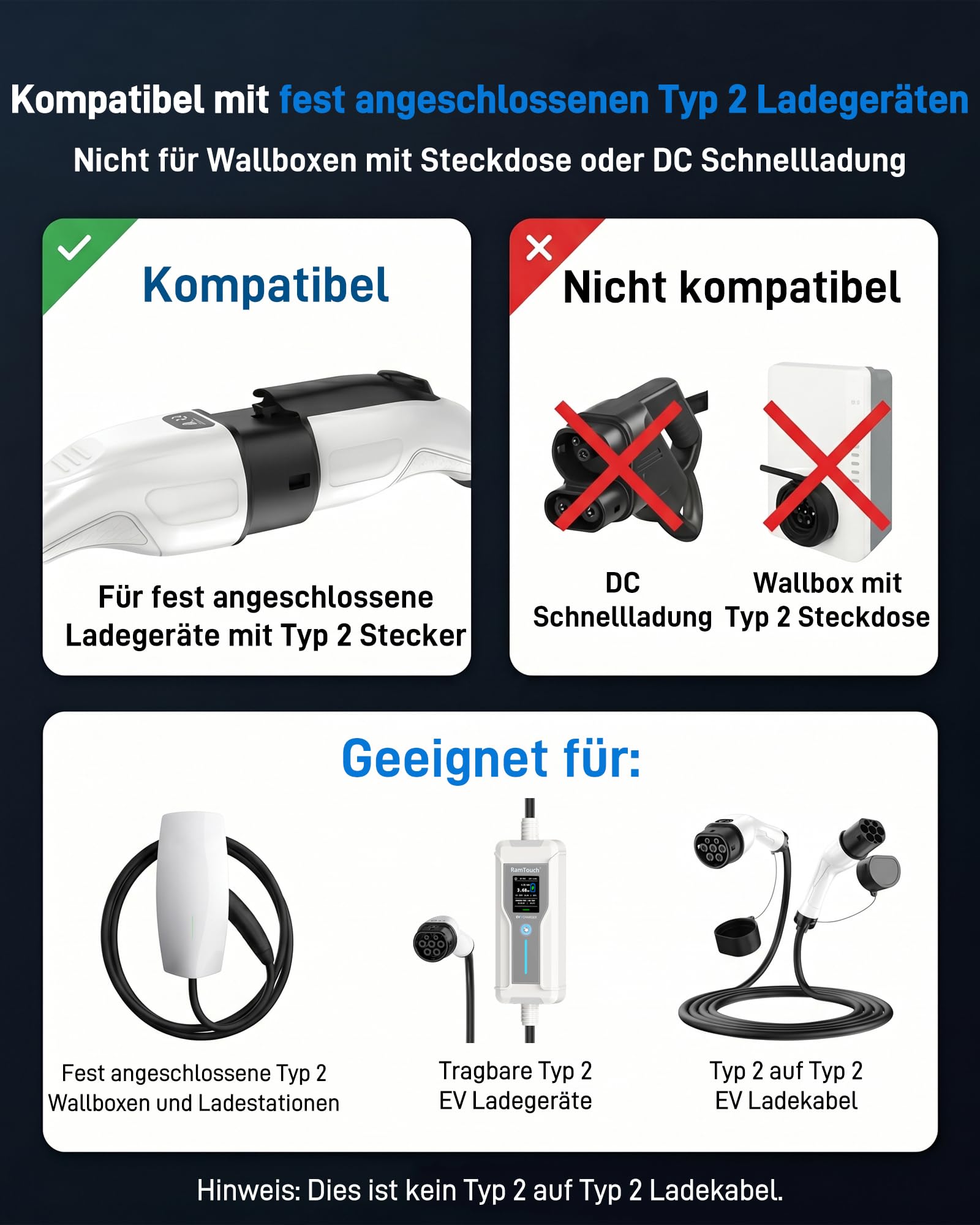 Typ 2 Verlängerungskabel (16 A, 11 kW, 5 m, 3-phasig) - Wallbox-Verlängerungskabel für EV-Ladegeräte, Wallboxen & Ladestationen, Kompatibel mit Elektroautos (EV) & Plug-in-Hybriden (PHEV)