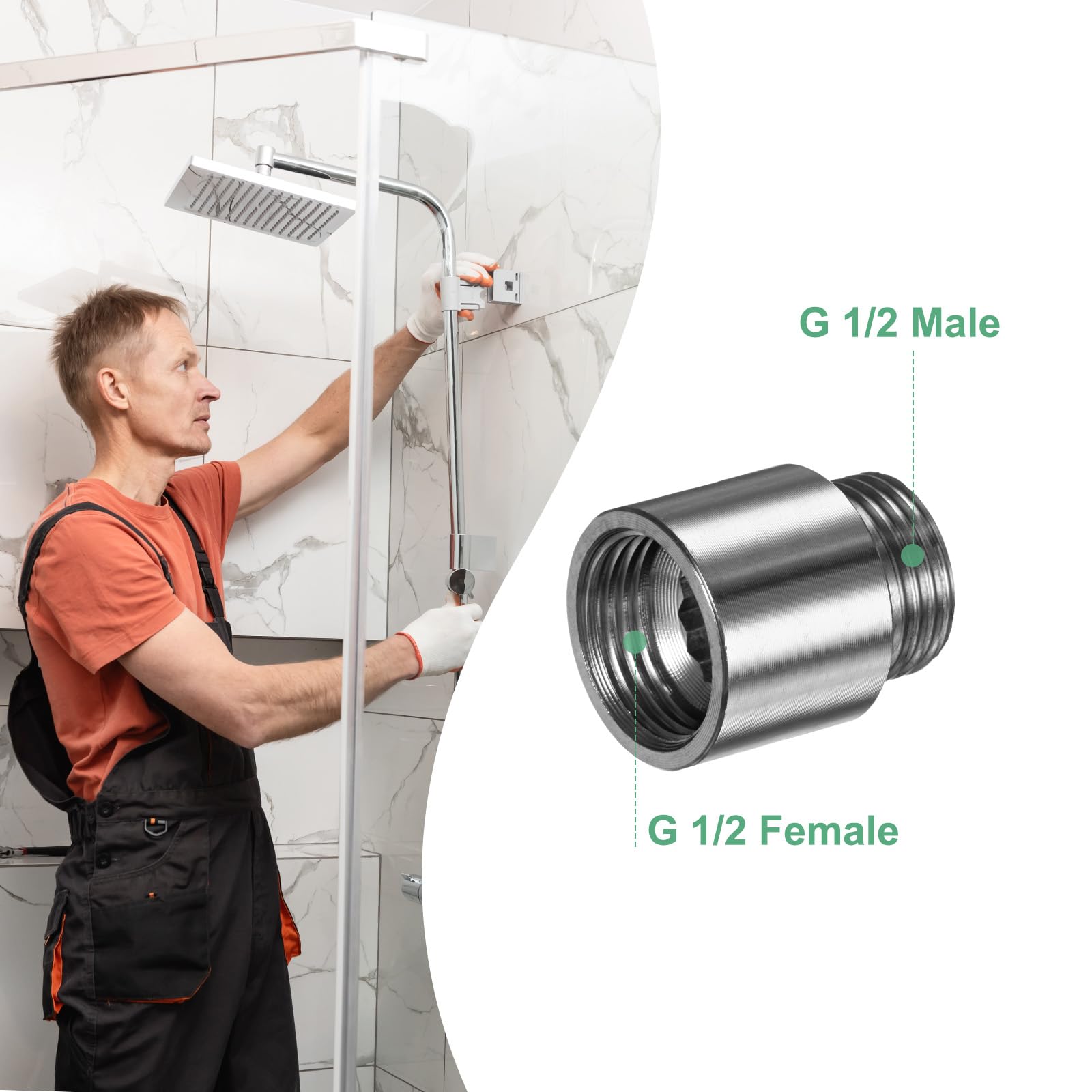 M METERXITY Shower Head Extension Arm Stainless Steel G1/2 Male to Female Extension Pipe Fitting with Thread Seal Tape and Hexagonal Wrench for Shower/Faucet Plumbing Coupler 1.39"/35mm 2-Pack - Image 4