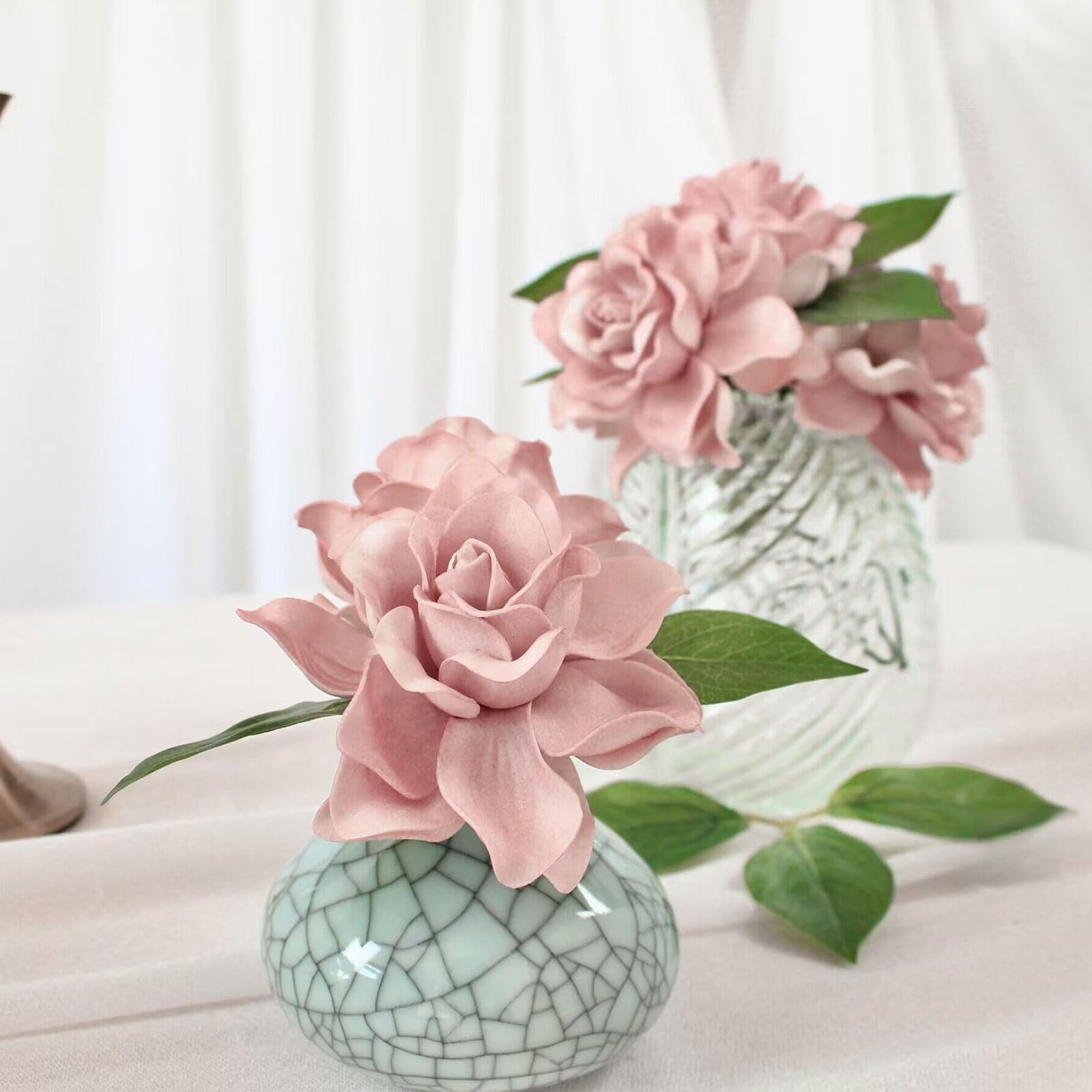 Rose Babys - Fiori artificiali realistici, fiori di gardenia finti con stelo, per bouquet di nozze fai da te, centrotavola, addio al nubilato, feste, decorazioni per la casa (rosa rosa)