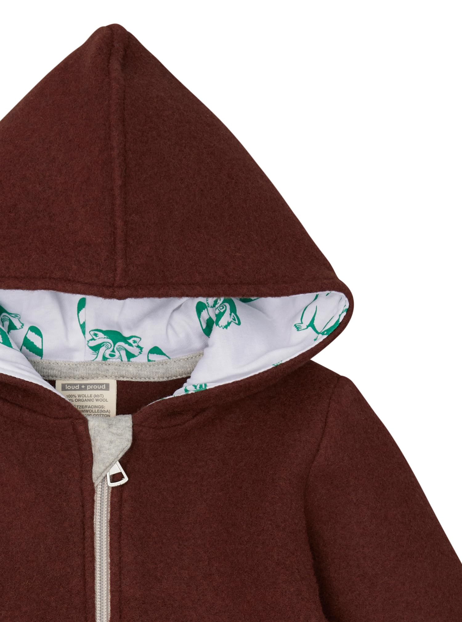 loud + proud Unisex Kinder Wollfleece mit Kapuze, Gots Zertifiziert Fleecejacke