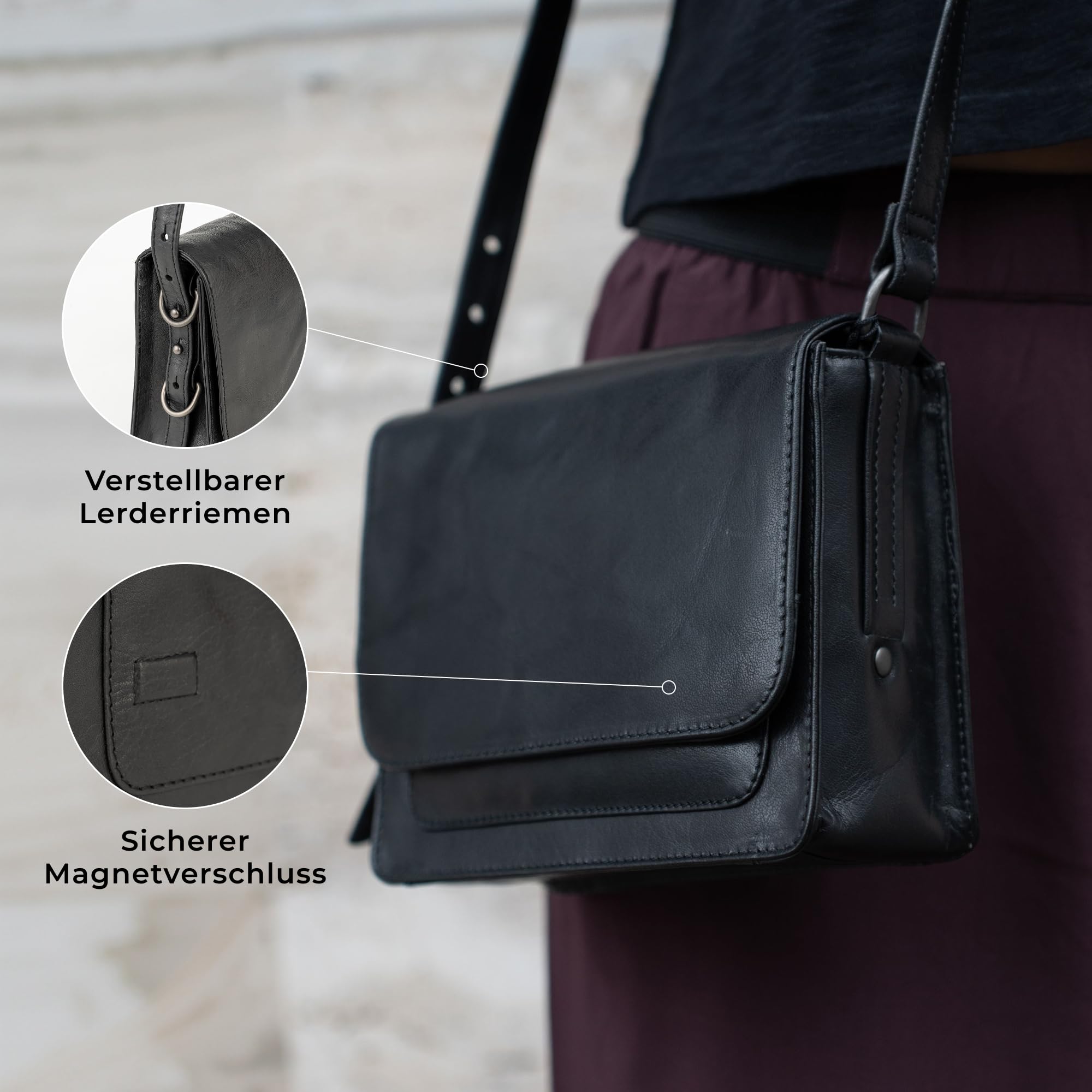 Berliner Bags Handtasche Maria Premium aus Leder für Damen - Schwarz
