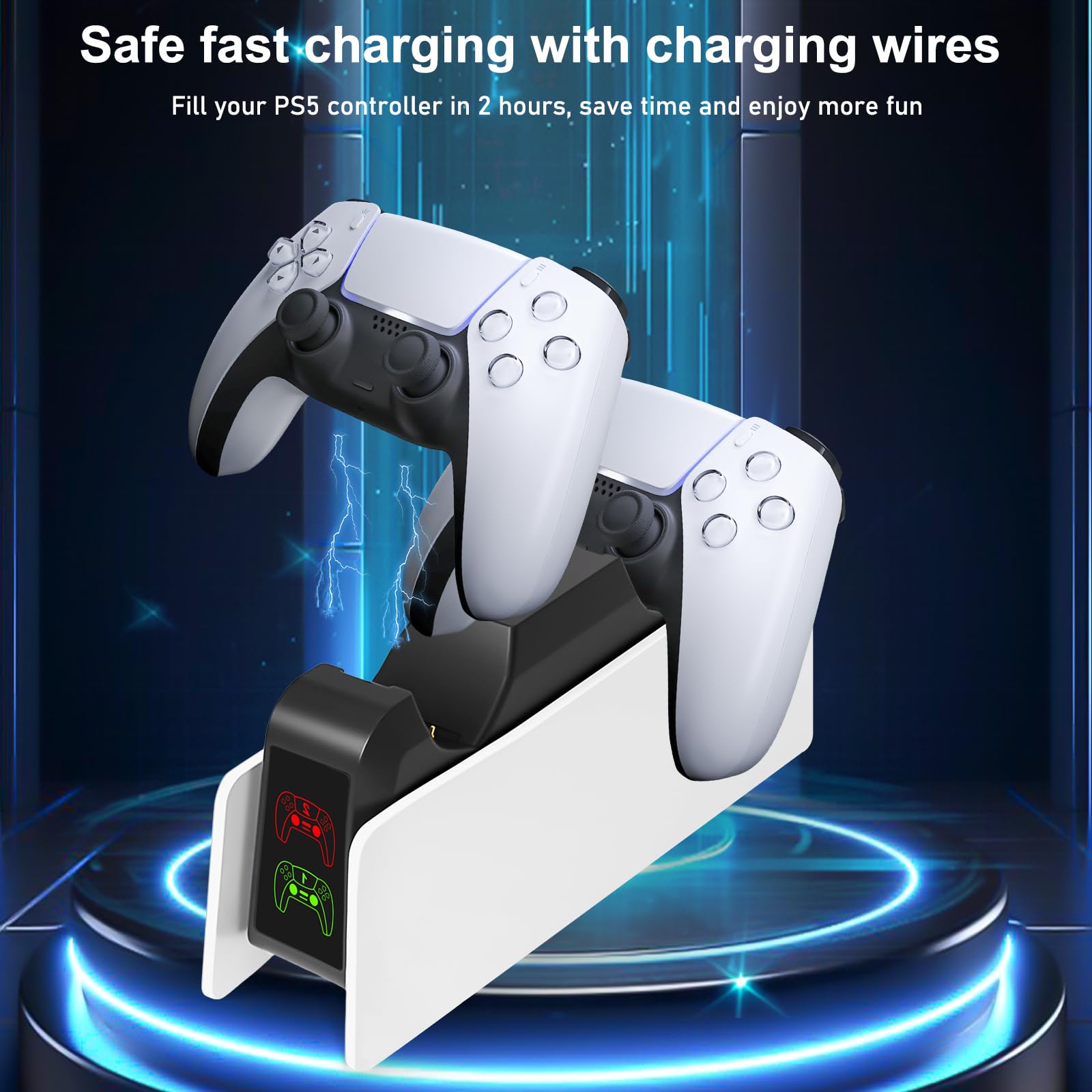 PS5 Controller Ladestation, PS5 Ladestation Controller mit LED Anzeige, 2 Std Schnellladung Ladestatio mit Typ-C Ladekabel für PlayStation 5 Edge, PS 5 Zubehör(Weiß)