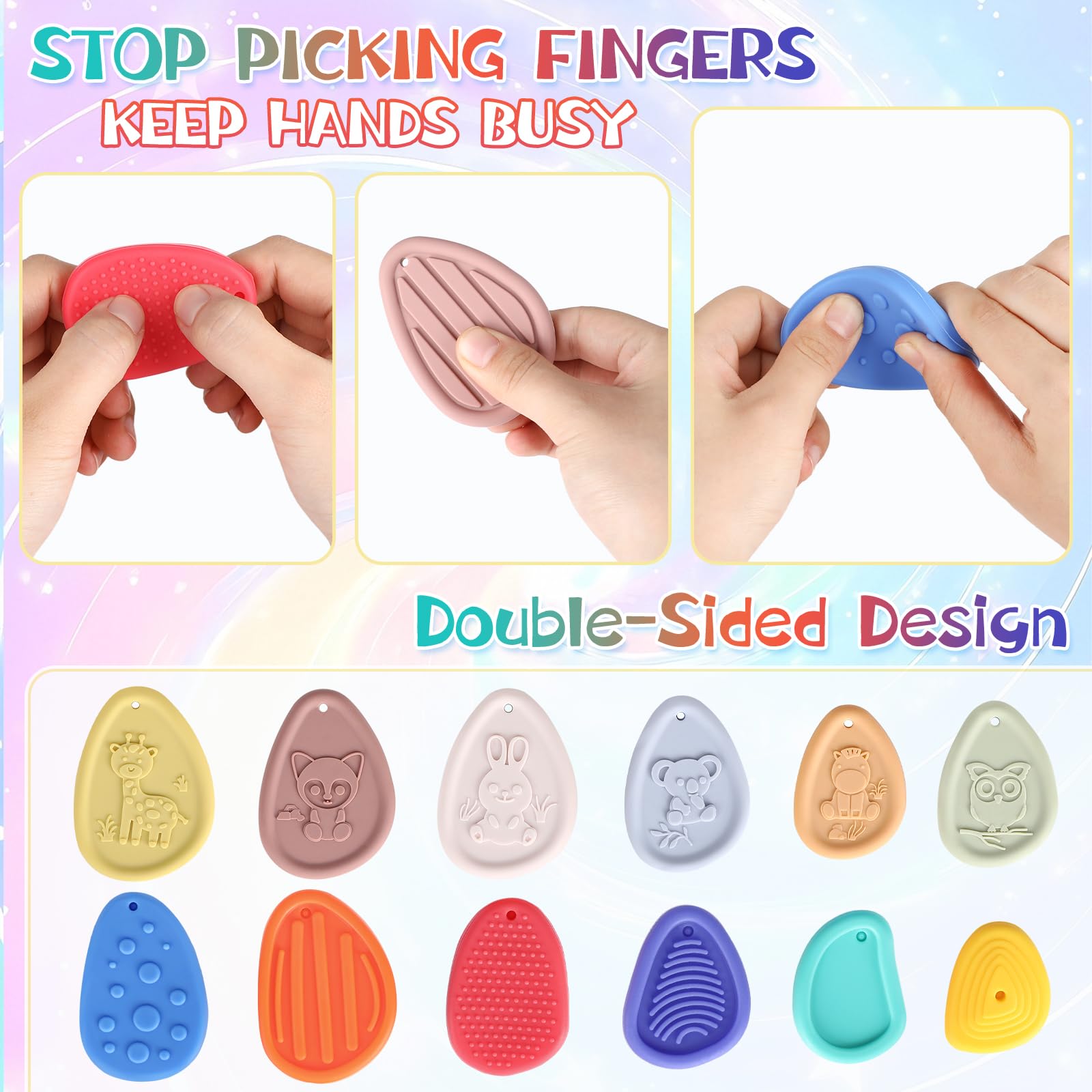 12 Pack Sensory Stones for Autism, Textured Soft Stone Fidget Toys, Silicone Worry Stone for Autism Kids Calming, Sensory Stones for Kids, Worry Stones Travel Toy for Students Anxiety Relief - Image 4